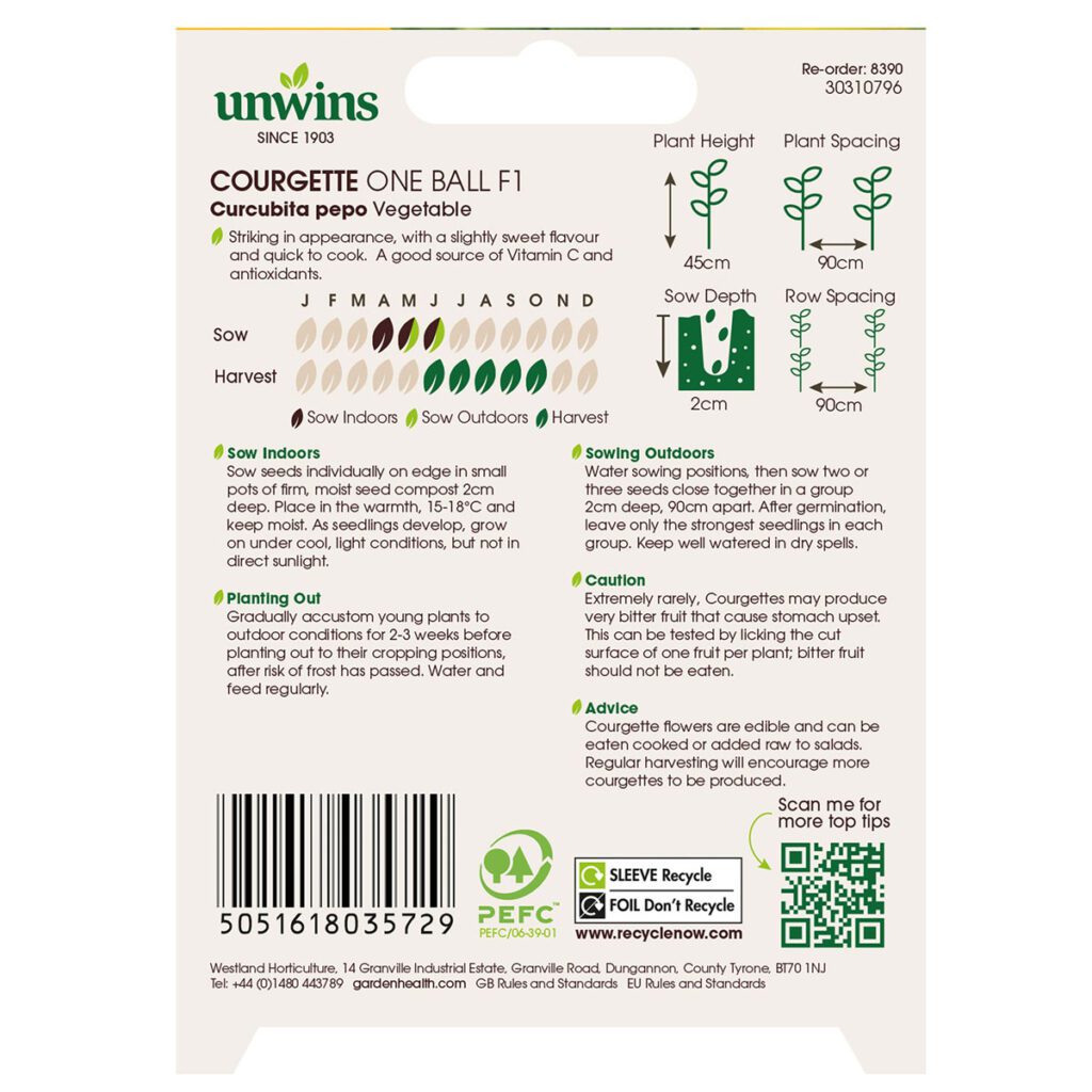 Unwins Courgette One Ball Seeds 5051618035729 2